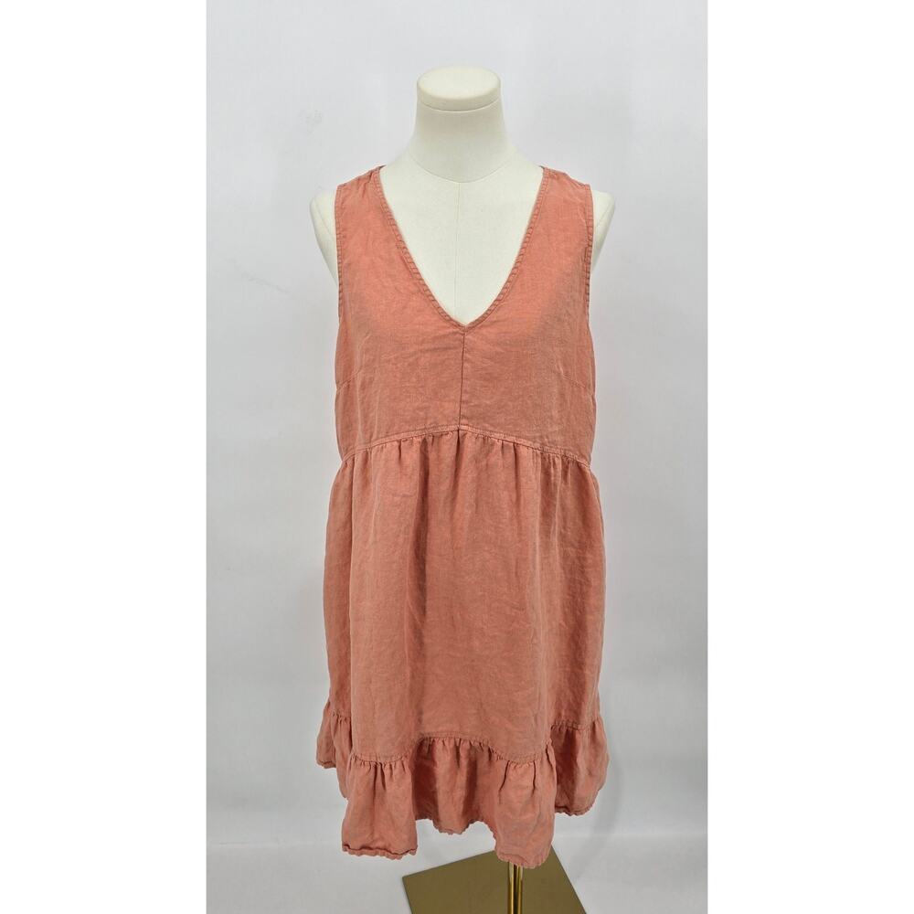 Cynthia‎ Rowley Sleeveless Linen Ruffle Dress Preppy Natural Minimalist
